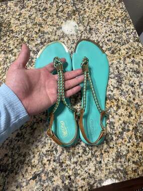 Mossimo Audrey Teal and Brown Braided Straps Thong Sandals